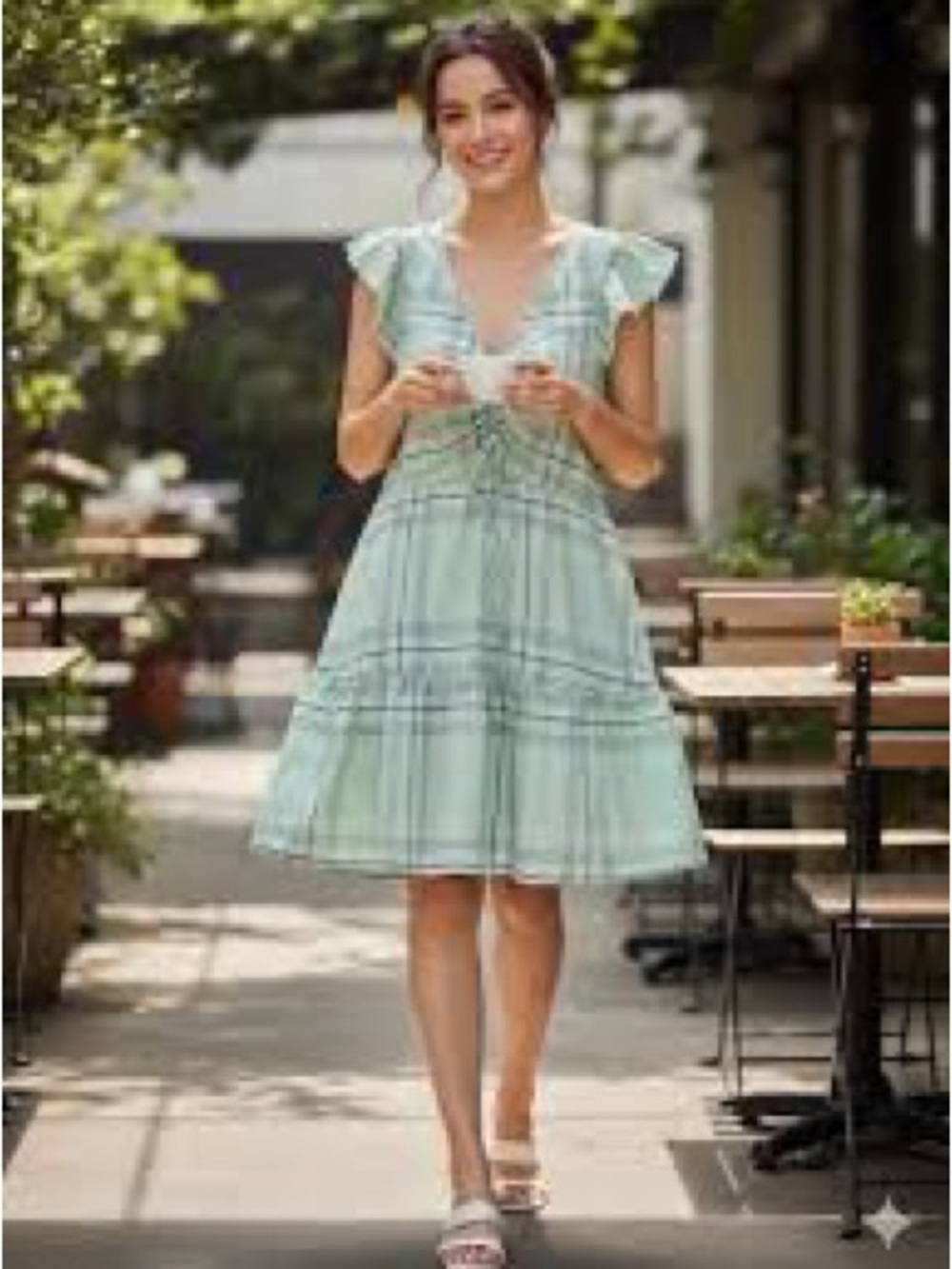 Universal Thread Mint Plaid Tie-Front Midi Dress